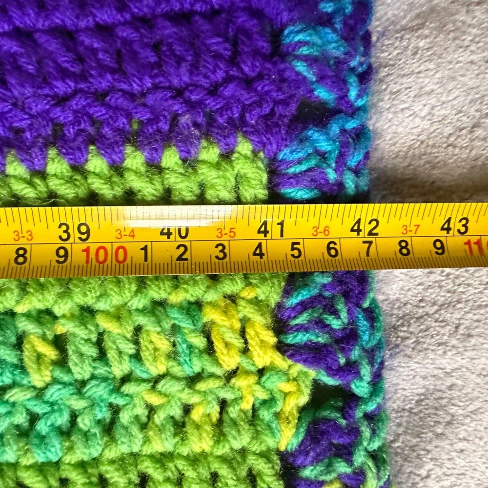 Vtg Handmade Crochet Throw Blanket Purple Green Blue Striped Lapghan 42x34